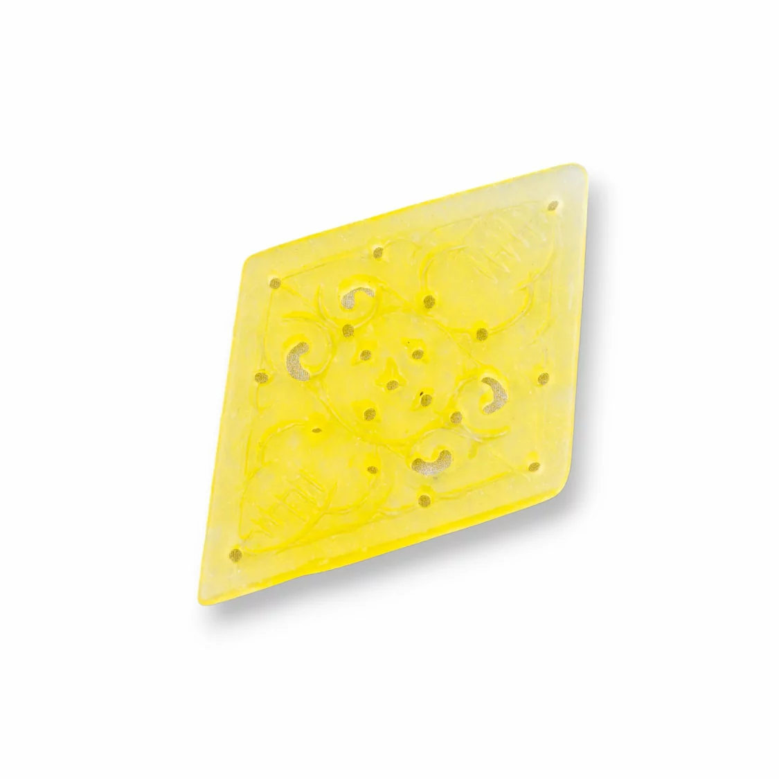 Componente Di Giada Burma Inciso Piastra 2pz Rombo 33x50mm Giallo-COMPONENTI DI GIADA BURMA | Worldofjewel.com