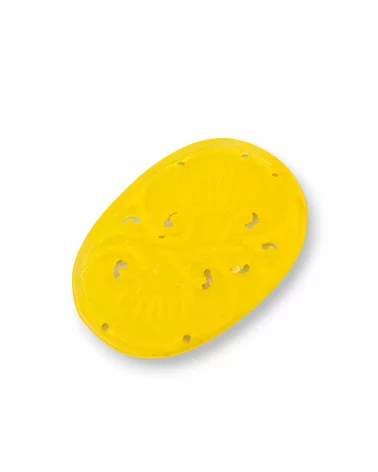 Componente Di Giada Burma Inciso Piastra 2pz Ovale 35x50mm Giallo-COMPONENTI DI GIADA BURMA | Worldofjewel.com