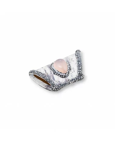 Componente Intramezzo Di SimilPelle Con Strass Marcasite A Trapezio Con Pietre Dure 52x26mm 1pz MOD10-COMPONENTI DI SIMILPELLE | Worldofjewel.com