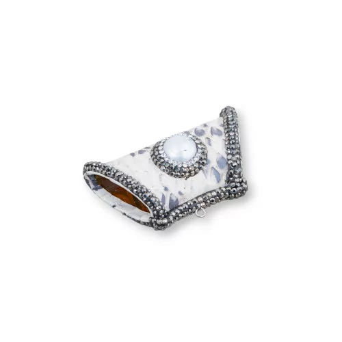 Componente Intramezzo Di SimilPelle Con Strass Marcasite A Trapezio Con Pietre Dure 52x26mm 1pz MOD18-COMPONENTI DI SIMILPELLE | Worldofjewel.com