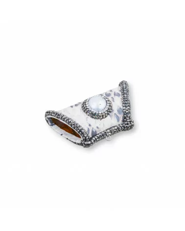 Componente Intramezzo Di SimilPelle Con Strass Marcasite A Trapezio Con Pietre Dure 52x26mm 1pz MOD18-COMPONENTI DI SIMILPELLE | Worldofjewel.com