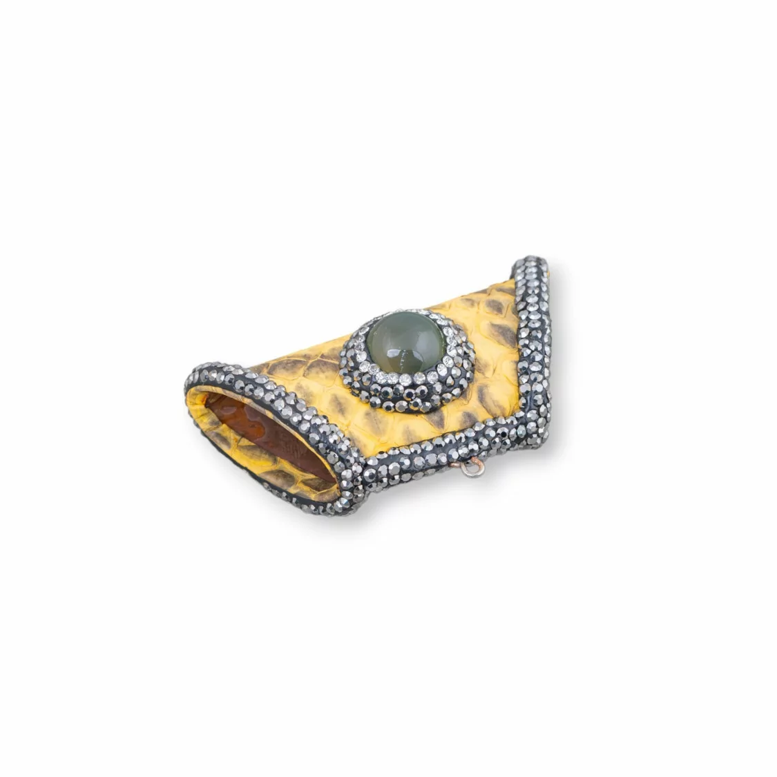 Componente Intramezzo Di SimilPelle Con Strass Marcasite A Trapezio Con Pietre Dure 52x26mm 1pz MOD8-COMPONENTI DI SIMILPELLE | Worldofjewel.com