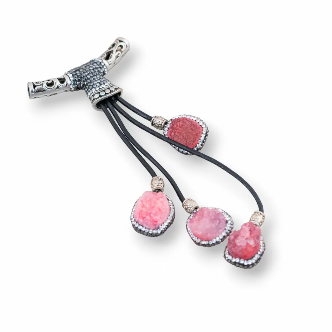 Componente Pendente Di Marcasite Strass Con Perline Di Pietre Dure 110mm 1pz MOD3-COMPONENTI DI SIMILPELLE | Worldofjewel.com