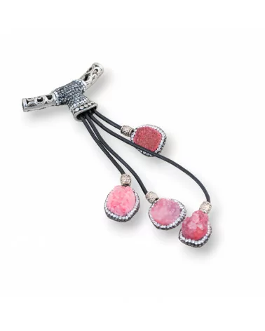 Componente Pendente Di Marcasite Strass Con Perline Di Pietre Dure 110mm 1pz MOD3-COMPONENTI DI SIMILPELLE | Worldofjewel.com