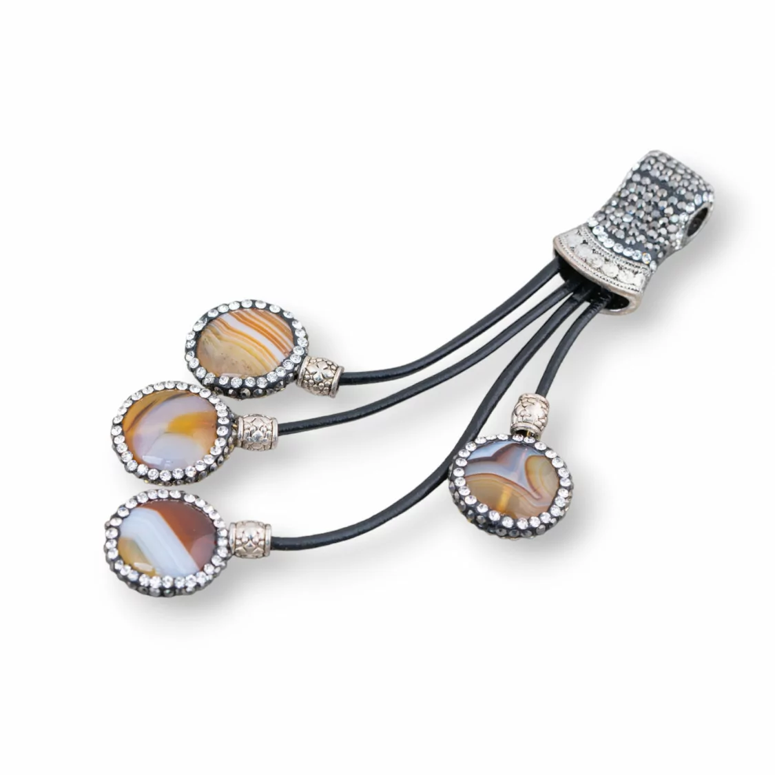 Componente Pendente Di Marcasite Strass Con Perline Di Pietre Dure 110mm 1pz MOD7-COMPONENTI DI SIMILPELLE | Worldofjewel.com