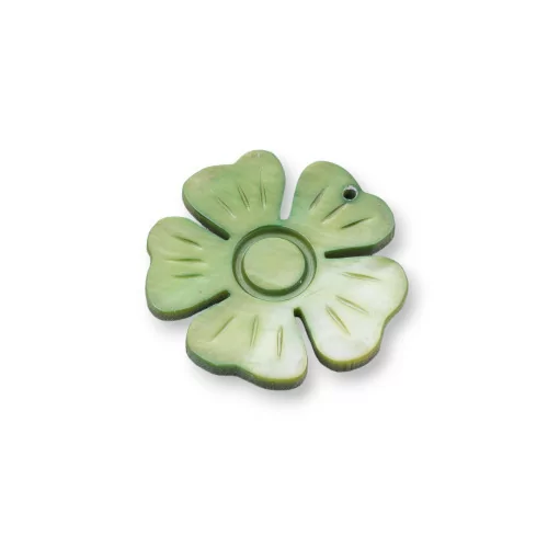 Componente Pendente Di Madreperla Piatta Inciso 25mm 4pz Verde-COMPONENTI DI PIETRE DURE | Worldofjewel.com