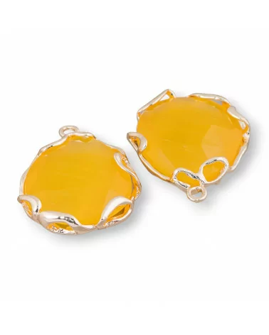 Connettore Componente Di Ottone Irregolare Con Occhio Di Gatto 24mm 4pz Dorato Giallo- STELLA DEL MATTINO | Worldofjewel.com