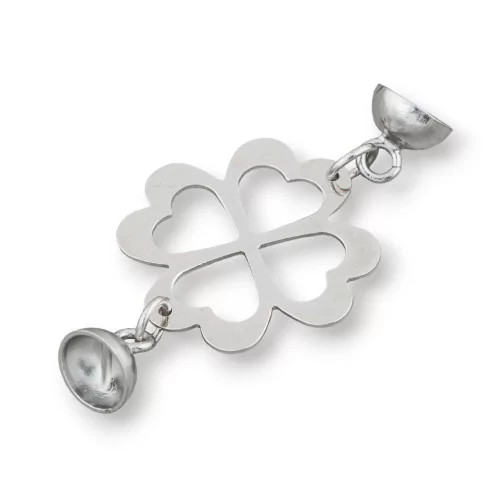 Fermacollana Di Argento 925 Con Coppetta Quadrifoglio Rodiato 20mm 3pz Rodiato-CHIUSURE DI ARGENTO | Worldofjewel.com