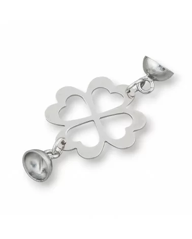 Fermacollana Di Argento 925 Con Coppetta Quadrifoglio Rodiato 20mm 3pz Rodiato-CHIUSURE DI ARGENTO | Worldofjewel.com