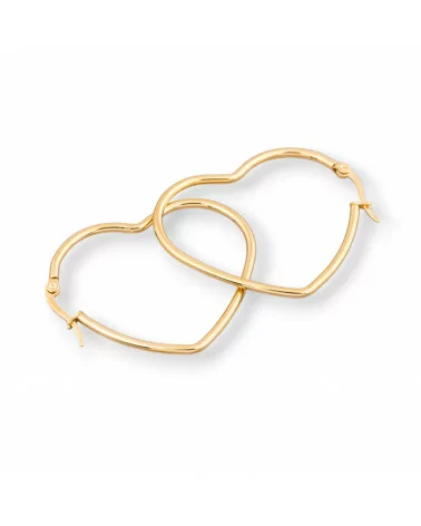 Orecchini Di Acciaio Liscio Cuore 45mm 5Paia Dorato-ORECCHINI DI ACCIAIO | Worldofjewel.com