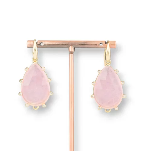 Orecchini Monachella Di Argento Con Occhio Di Gatto Goccia Con Punti Luce 23x45mm Dorato Rosa-ARGENTO 925 CRYSTAL | Worldofjewel.com