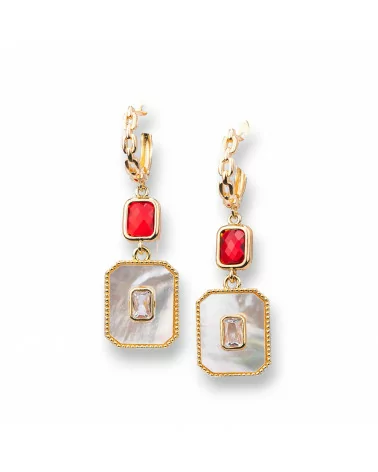 Orecchini Di Bronzo Con Cristalli CZ e Madreperla 15x50mm Rosso-ARGENTO 925 DESIGN ITALY | Worldofjewel.com