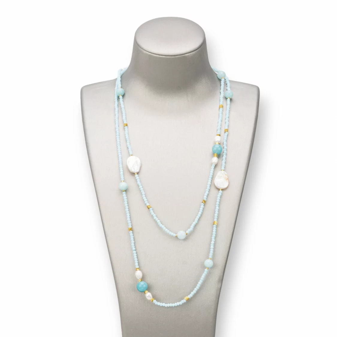 Collana Bijoux Charlestone Di Pietre Dure 10mm, Perle 7-15mm E Cristalli 3mm 160cm Acqua-DESIGN ITALY | Worldofjewel.com