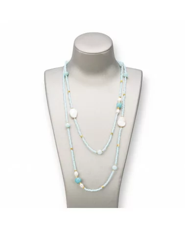 Collana Bijoux Charlestone Di Pietre Dure 10mm, Perle 7-15mm E Cristalli 3mm 160cm Acqua-DESIGN ITALY | Worldofjewel.com