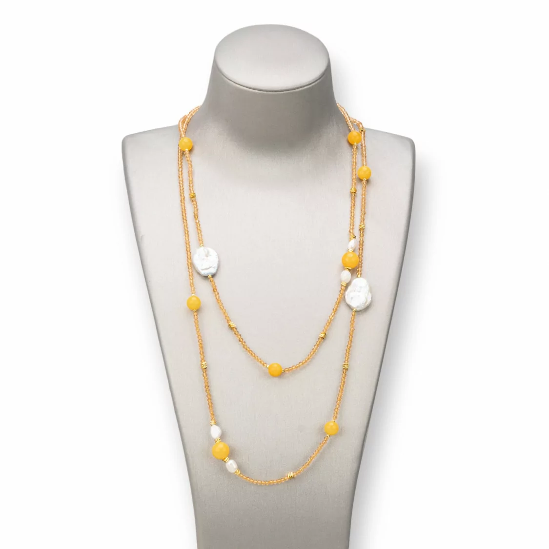 Collana Bijoux Charlestone Di Pietre Dure 10mm, Perle 7-15mm E Cristalli 3mm 160cm Giallo-DESIGN ITALY | Worldofjewel.com