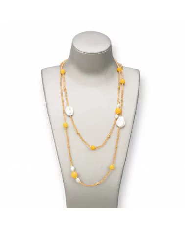 Collana Bijoux Charlestone Di Pietre Dure 10mm, Perle 7-15mm E Cristalli 3mm 160cm Giallo-DESIGN ITALY | Worldofjewel.com