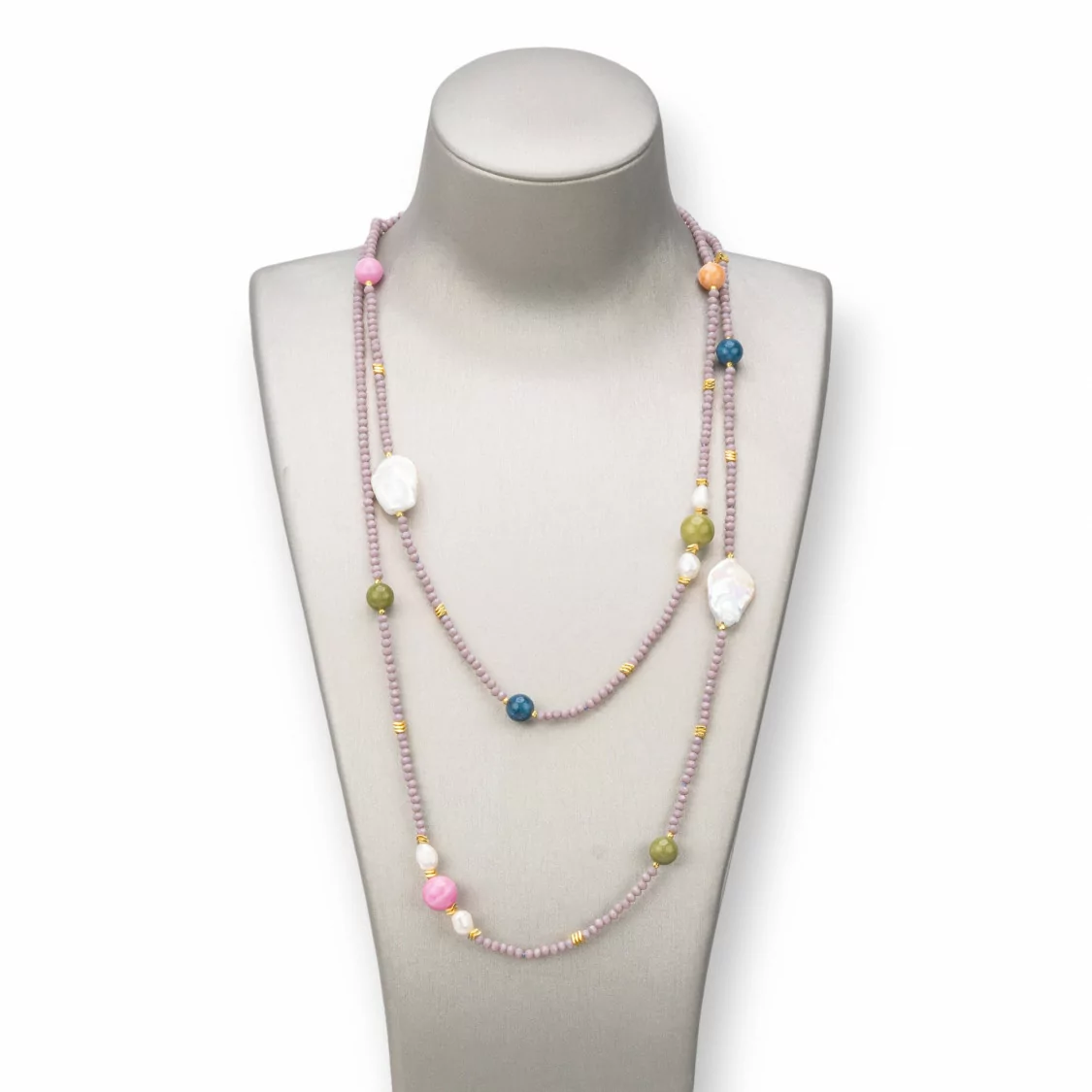 Collana Bijoux Charlestone Di Pietre Dure 10mm, Perle 7-15mm E Cristalli 3mm 160cm Multicolor-DESIGN ITALY | Worldofjewel.com