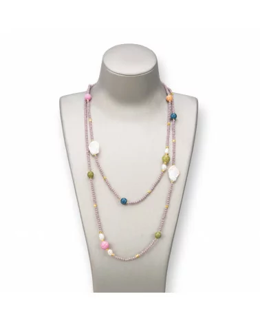 Collana Bijoux Charlestone Di Pietre Dure 10mm, Perle 7-15mm E Cristalli 3mm 160cm Multicolor-DESIGN ITALY | Worldofjewel.com