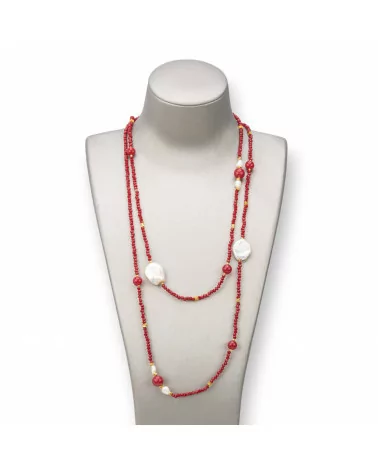 Collana Bijoux Charlestone Di Pietre Dure 10mm, Perle 7-15mm E Cristalli 3mm 160cm Rosso-DESIGN ITALY | Worldofjewel.com