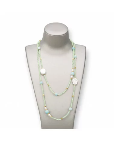 Collana Bijoux Charlestone Di Pietre Dure 10mm, Perle 7-15mm E Cristalli 3mm 160cm Verde Chiaro-DESIGN ITALY | Worldofjewel.com