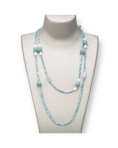 Collana Bijoux Charlestone Di Pietre Dure 10mm, Perle E Cristalli 3mm 160cm Angelite-DESIGN ITALY | Worldofjewel.com