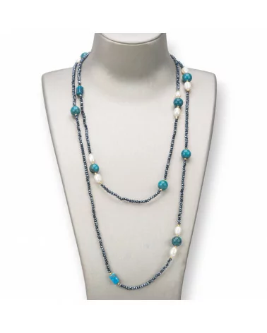 Collana Bijoux Charlestone Di Pietre Dure 10mm, Perle E Cristalli 3mm 160cm Apatite-DESIGN ITALY | Worldofjewel.com