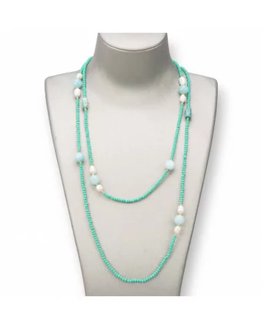 Collana Bijoux Charlestone Di Pietre Dure 10mm, Perle E Cristalli 3mm 160cm Giada Acqua-DESIGN ITALY | Worldofjewel.com