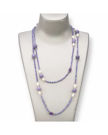 Collana Bijoux Charlestone Di Pietre Dure 10mm, Perle E Cristalli 3mm 160cm Giada Viola-DESIGN ITALY | Worldofjewel.com