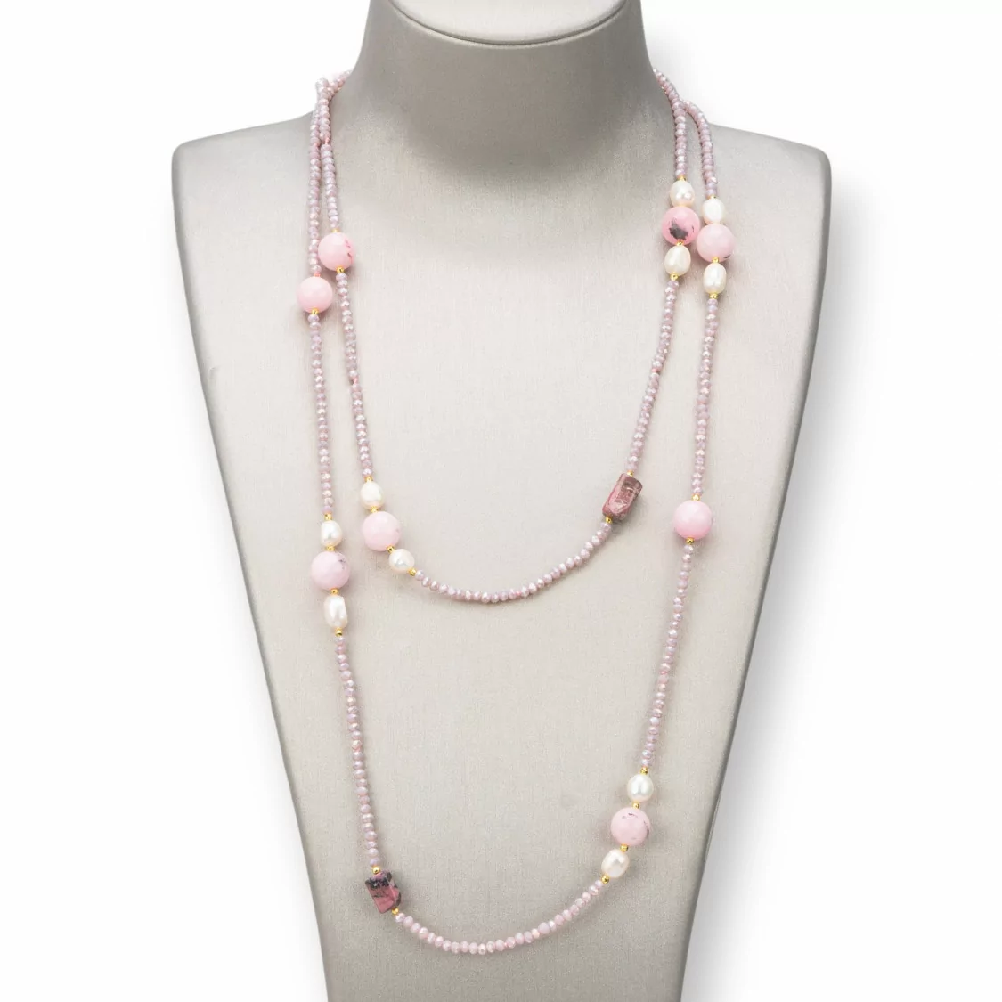 Collana Bijoux Charlestone Di Pietre Dure 10mm, Perle E Cristalli 3mm 160cm Opale Rosa-DESIGN ITALY | Worldofjewel.com