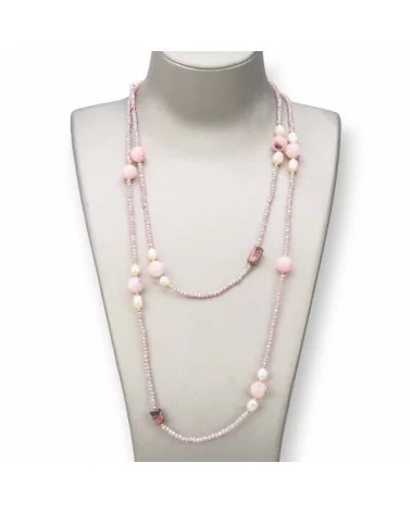 Collana Bijoux Charlestone Di Pietre Dure 10mm, Perle E Cristalli 3mm 160cm Opale Rosa-DESIGN ITALY | Worldofjewel.com