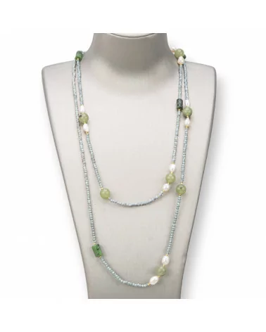 Collana Bijoux Charlestone Di Pietre Dure 10mm, Perle E Cristalli 3mm 160cm Prenite-DESIGN ITALY | Worldofjewel.com