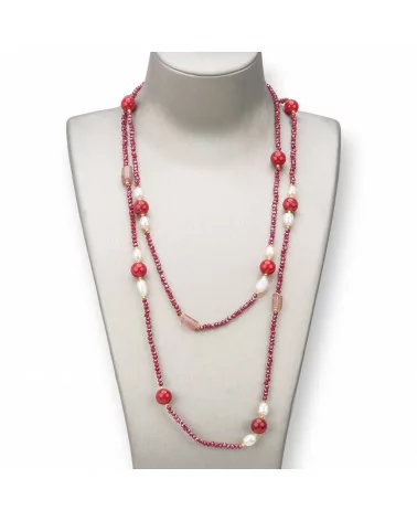 Collana Bijoux Charlestone Di Pietre Dure 10mm, Perle E Cristalli 3mm 160cm Rosso-DESIGN ITALY | Worldofjewel.com