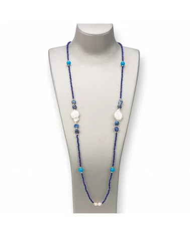 Collana Bijoux Charlestone Di Pietre Dure 8mm, Perle E Cristalli 160cm Blu-DESIGN ITALY | Worldofjewel.com