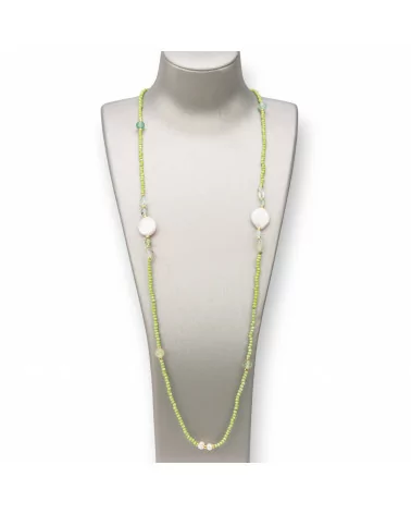 Collana Bijoux Charlestone Di Pietre Dure 8mm, Perle E Cristalli 160cm Verde Acido-DESIGN ITALY | Worldofjewel.com