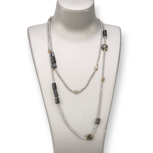 Collana Charlestone Di Pietre Dure E Cristalli 160cm Grigio