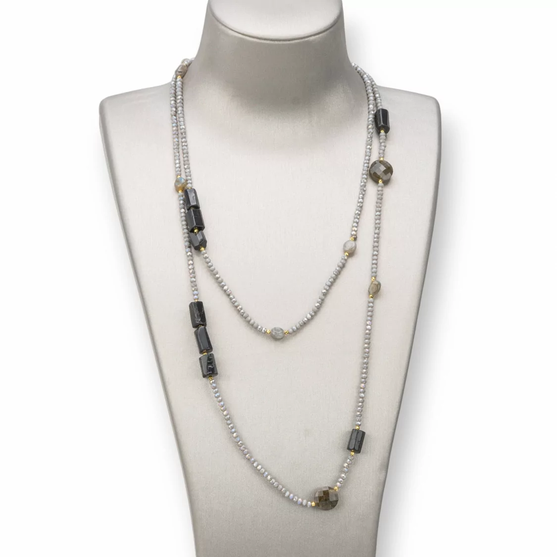 Collana Bijoux Charlestone Di Pietre Dure E Cristalli 160cm Grigio-DESIGN ITALY | Worldofjewel.com