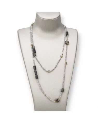 Collana Bijoux Charlestone Di Pietre Dure E Cristalli 160cm Grigio-DESIGN ITALY | Worldofjewel.com