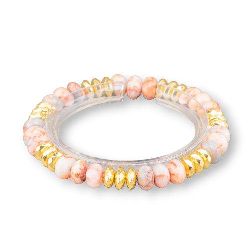 Bracelet Élastique 8mm Pierre Dure Rondelle Et Hématite Dorée Quartz Rose