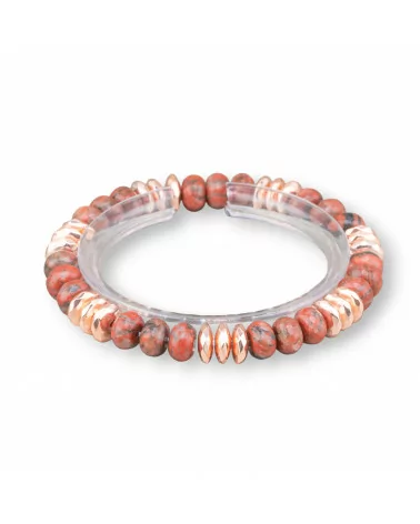 Bracciale Elastico Rondelle Di Pietra Dure 8mm E Ematite Oro Rosa Diaspro Rosso-BRACCIALI DI PIETRE DURE | Worldofjewel.com