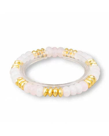 Bracciale Elastico Rondelle Di Pietre Dure 8mm E Ematite Dorato Quarzo Rosa-BRACCIALI DI PIETRE DURE | Worldofjewel.com