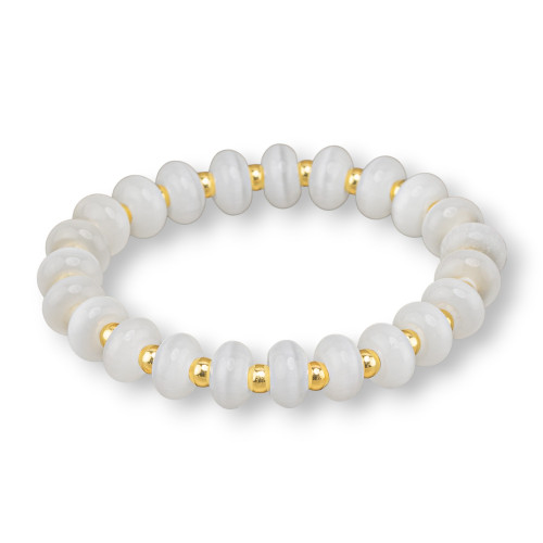 Bracelets extensibles œil de chat et hématite blanche dorée 10 mm