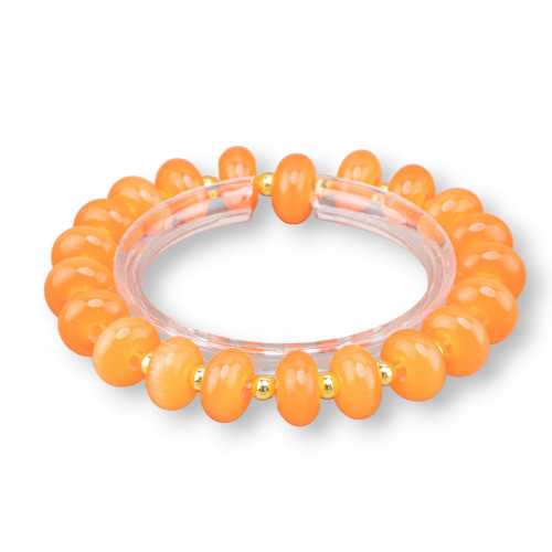 Pulseras elásticas de hematita naranja dorada y ojo de gato de 12 mm