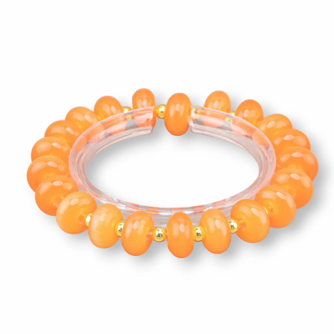 Bracciali Elasticizzato Di Occhio Di Gatto 12mm E Ematite Arancio Dorato-BRACCIALI DI CRISTALLI | Worldofjewel.com