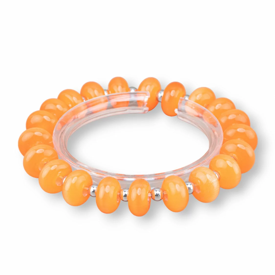 Bracciali Elasticizzato Di Occhio Di Gatto 12mm E Ematite Arancio Rodio-BRACCIALI DI CRISTALLI | Worldofjewel.com