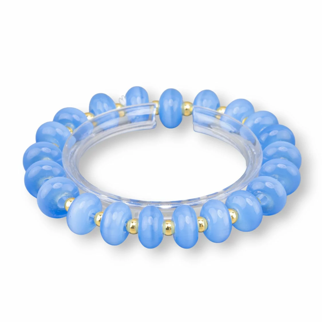 Bracciali Elasticizzato Di Occhio Di Gatto 12mm E Ematite Blu Dorato-BRACCIALI DI CRISTALLI | Worldofjewel.com