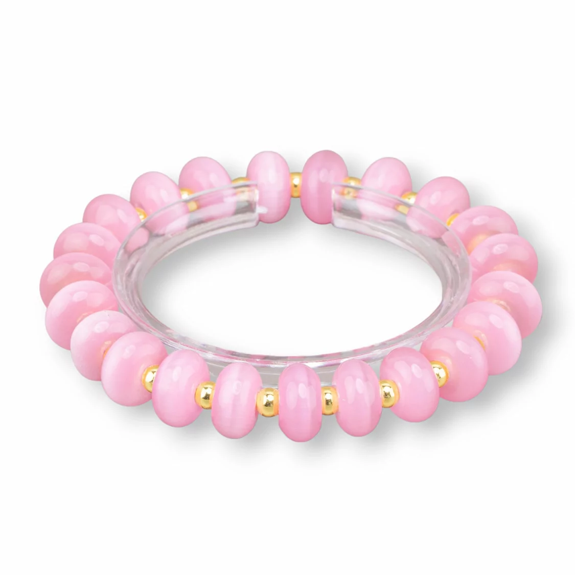 Bracciali Elasticizzato Di Occhio Di Gatto 12mm E Ematite Rosa Dorato-BRACCIALI DI CRISTALLI | Worldofjewel.com