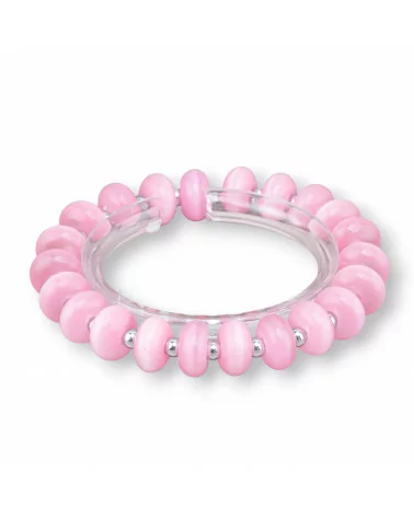 Bracciali Elasticizzato Di Occhio Di Gatto 12mm E Ematite Rosa Rodio-BRACCIALI DI CRISTALLI | Worldofjewel.com