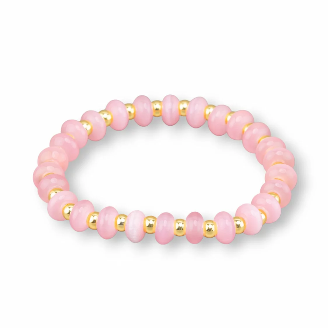 Bracciali Elasticizzato Di Occhio Di Gatto 8mm E Ematite Rosa Dorato-BRACCIALI DI PIETRE DURE | Worldofjewel.com