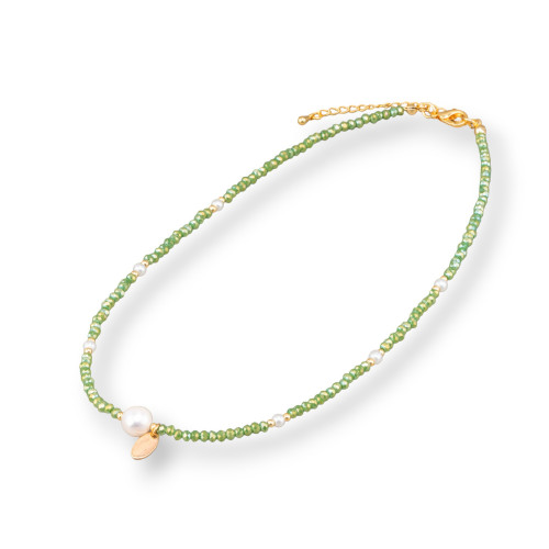 Collier ras du cou tendance avec cristaux de perles de rivière et fermoir en laiton 40 cm 6 cm 2 pièces vert