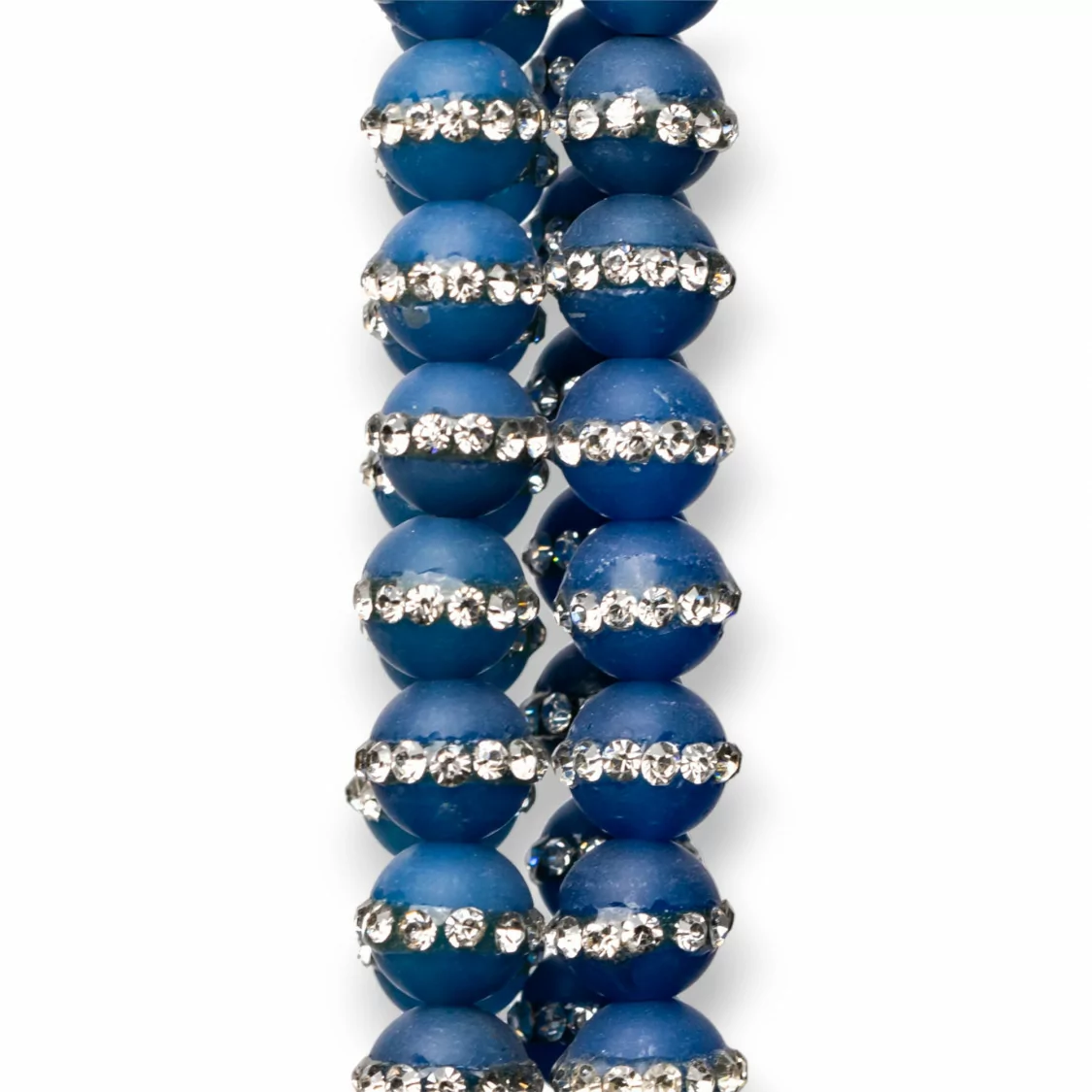 Agata Blu Satinato Con Strass Tondo Liscio 8mm-AGATA BLU | Worldofjewel.com